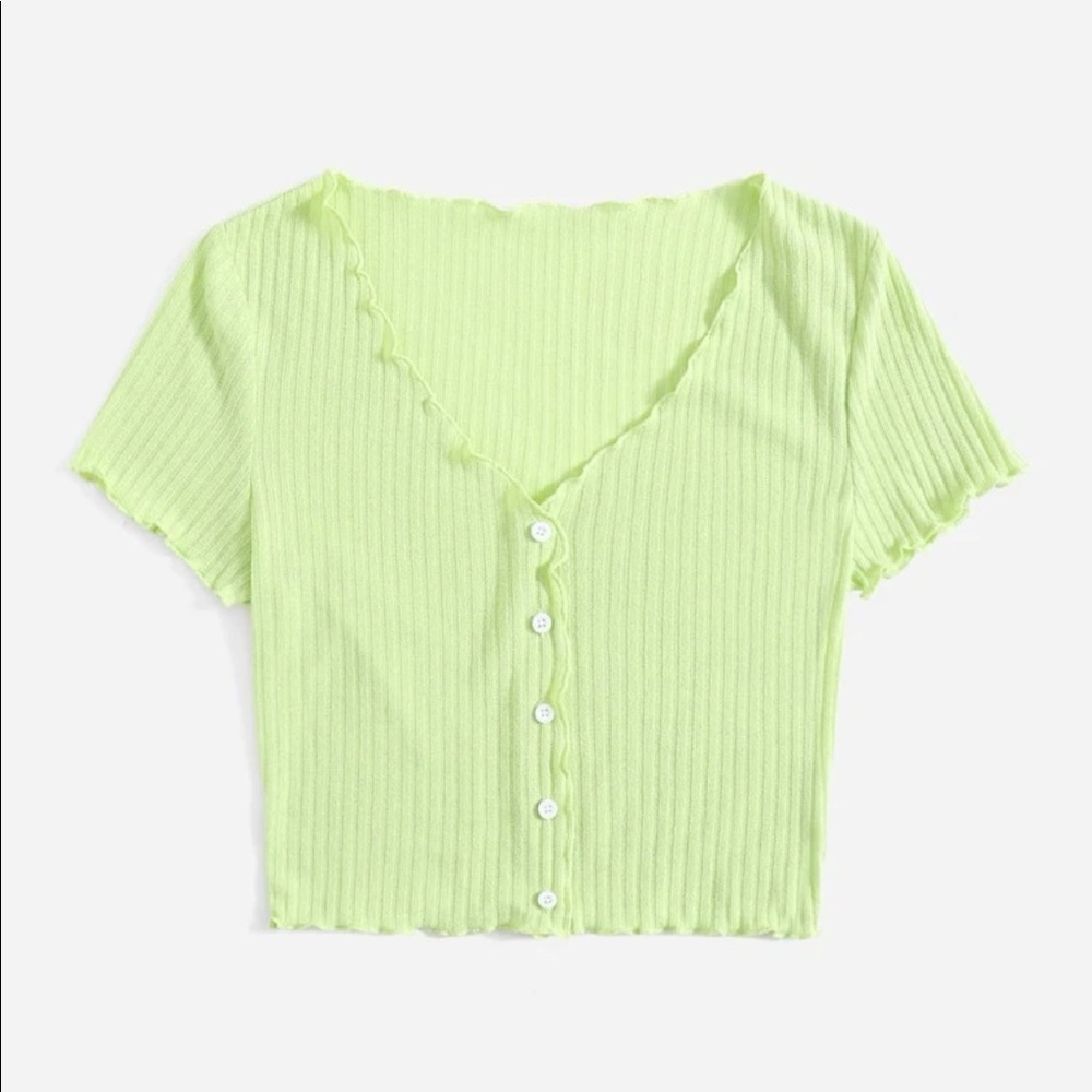 Mint Green, V-Neck, Cropped Top